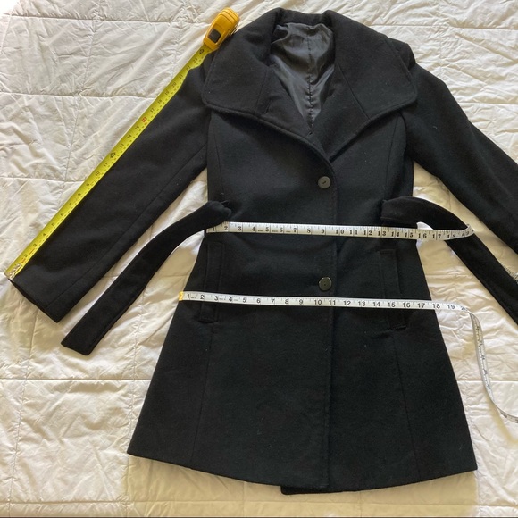 Black Wool Winter Belt Tie Coat - Picture 7 of 7